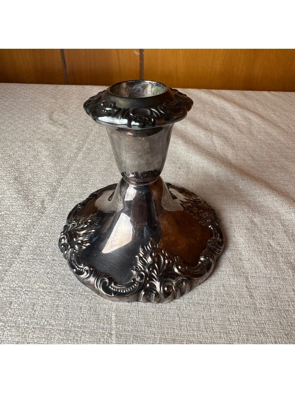 Vintage Wallace Baroque Silver Plate Candlestick Holder #750 Ornate Floral